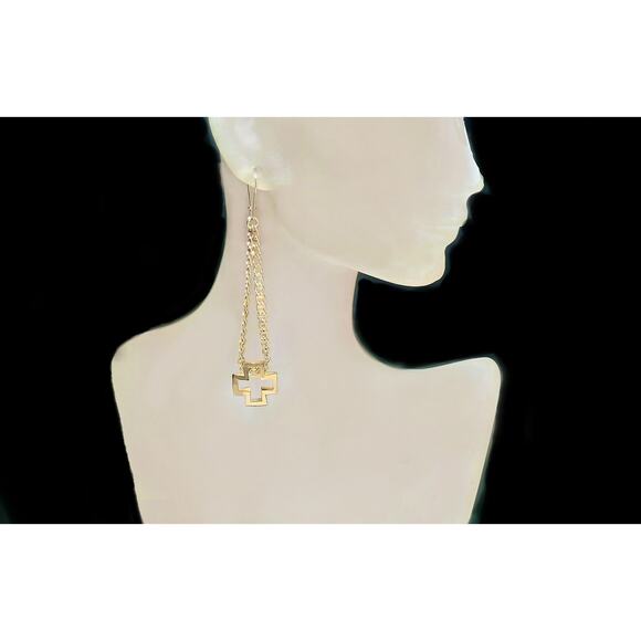 Light Floating Cross earrings Authentic 1/20 -14K Gold Filled 2 25" Drop length - Picture 7 of 8